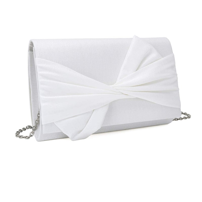IXEBELLA Satin Evening Bag Bow Flap Clutch Purse for Women Formal Party/Prom/Wedding (White) - Image 2